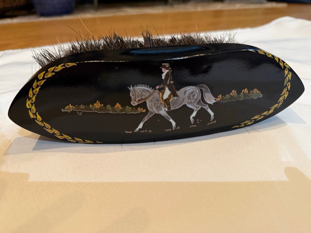 Vintage Equestrian Horse Grooming Brush, Painted Horse Rider Decor